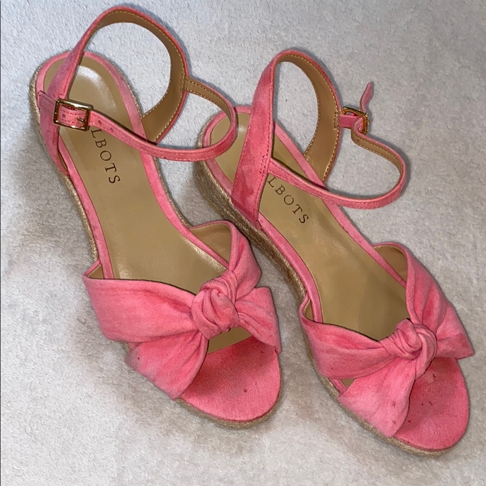 Talbots pink suede knot espadrille Pamela low heel ankle strap sandals Sz 6.5 - Picture 2 of 16